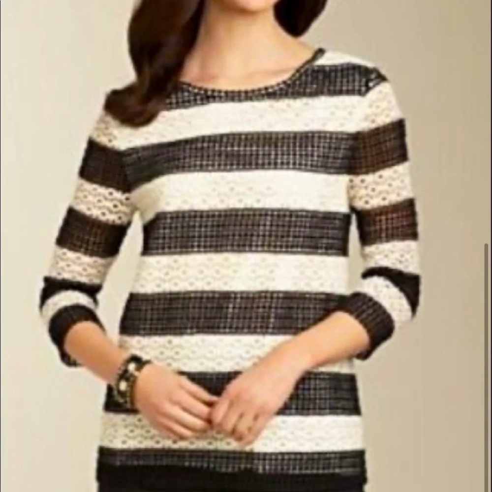 Talbots Crochet Embroidered Eyelet 3/4 Blouse